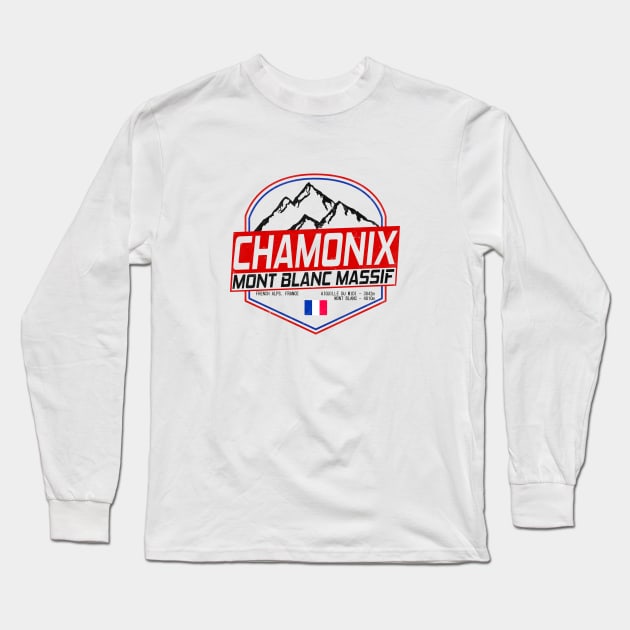 Retro Ski Chamonix Mont Blanc France Skiing and Mountain Biking Paradise Long Sleeve T-Shirt by ChrisWilson